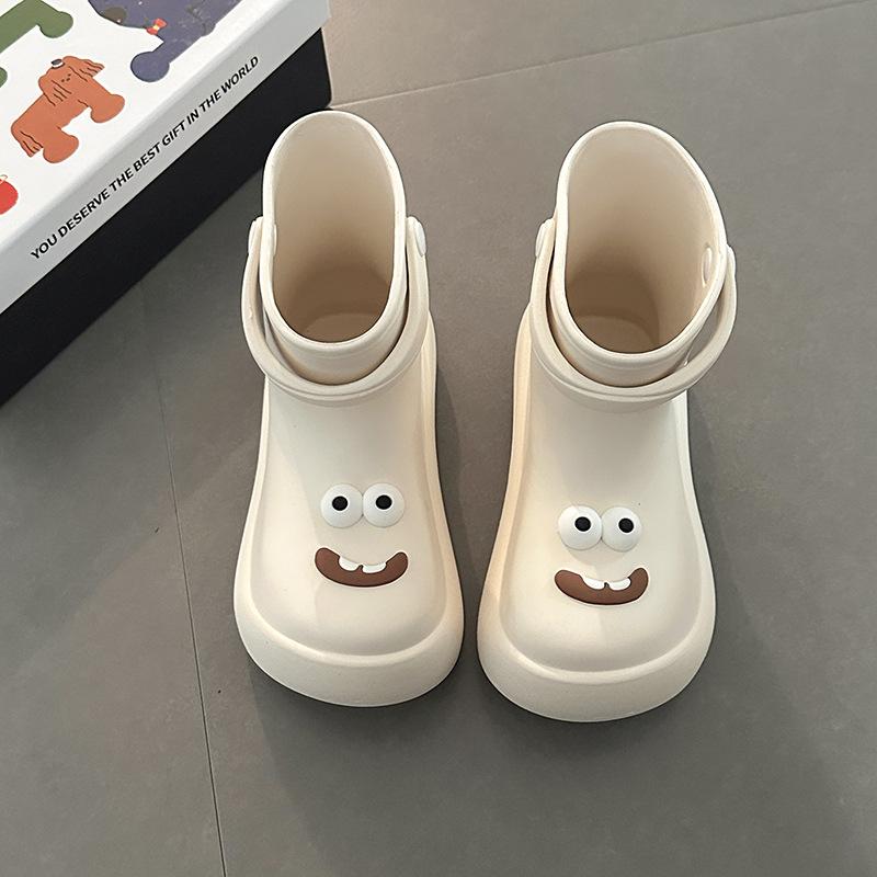 

Забавные мультяшные сандалии для мальчика с большими глазами, летние плоские дождевые туфли, модные и милые, для улицы, нескользящие, на толстой подошве, пляжные крутые шлепанцы 39 бежевый