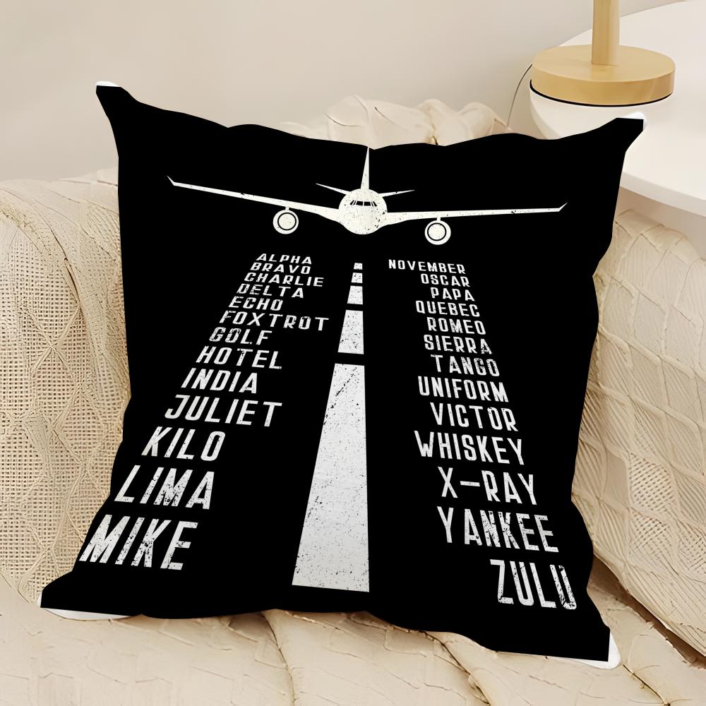 Black Pattern For Airplane Pilots 2 Pillow Case Natural Linen Double-Sided Printing Sofa Home Decor Cushion Cover