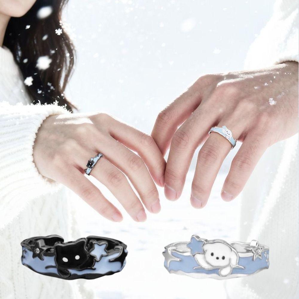 Zinc Zinc Alloy Couple Star Rings Puppy Opening Finger Ring Delicate Valentine's Day Gifts  Couple