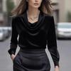 Spot 2025 Autumn Fashionable and Elegant Solid Color Simple Swing Collar Long-sleeved Shirt for Women