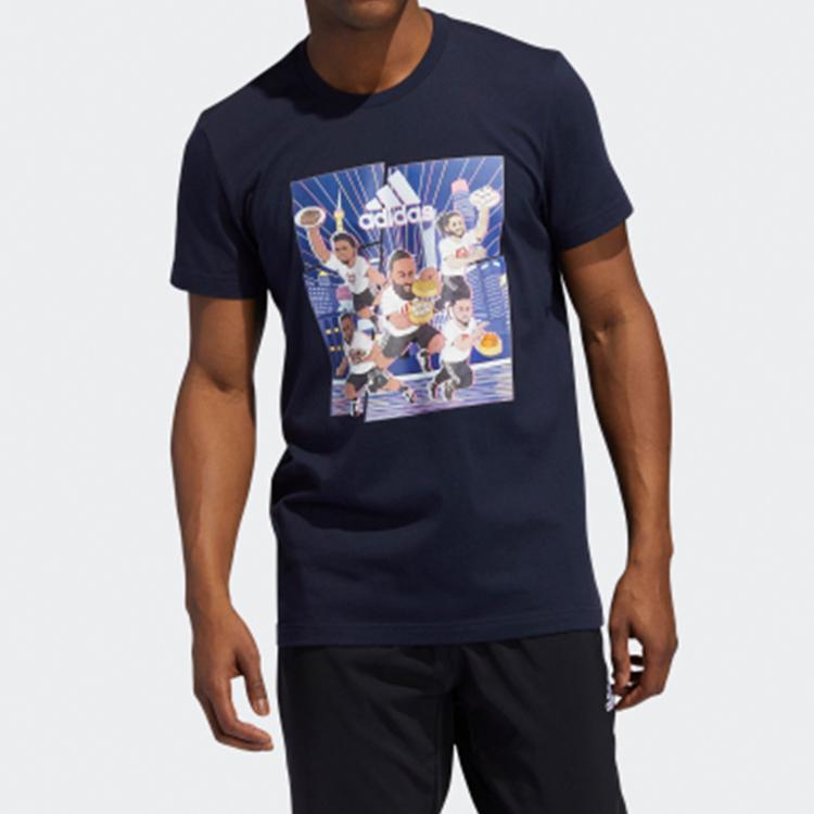 Adidas Basketball Star Cartoon Print Short Sleeve T-Shirt Men Tops Legend-Ink-Blue GE1059