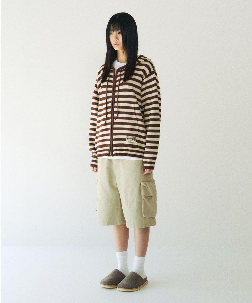 Felpa con cappuccio e zip a righe Slowacid [Marrone]