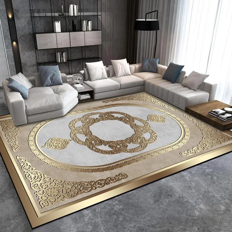 Golden Decorative Rug For Living Room Luxury Style Entrance Floor Mats Lounge Soft Antiskid Carpet Bedroom Bedside Rugs Washable