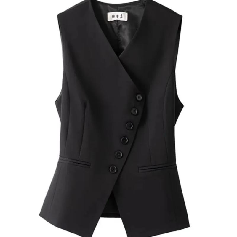 Frühling Herbst V-Ausschnitt Ärmellos Fortgeschrittene Damen Blazer Weste Mantel Einreihig Kurz Damen Anzug Weste Jacke