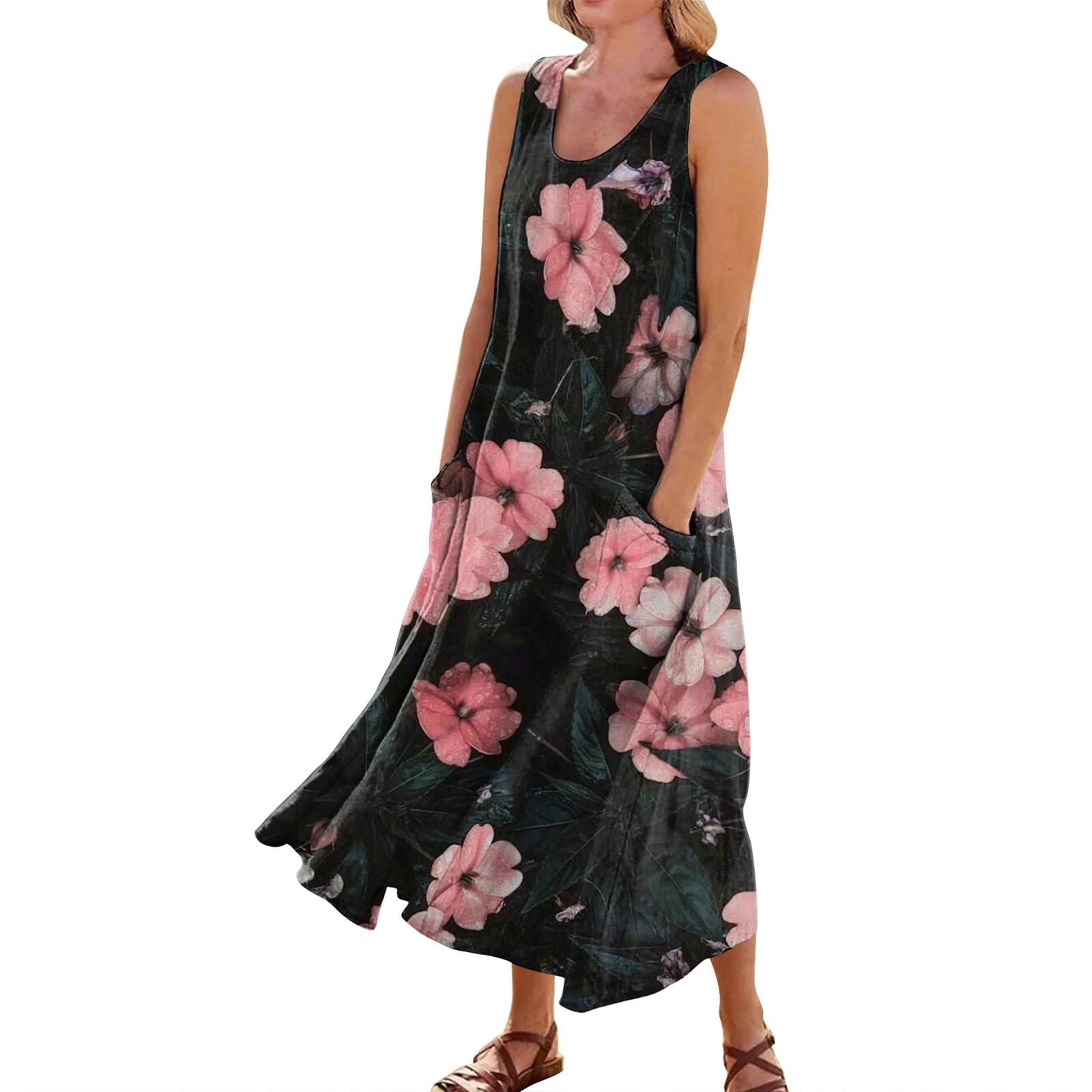 

Женское повседневное удобное хлопковое карманное платье без рукавов с цветочным принтом XXXL