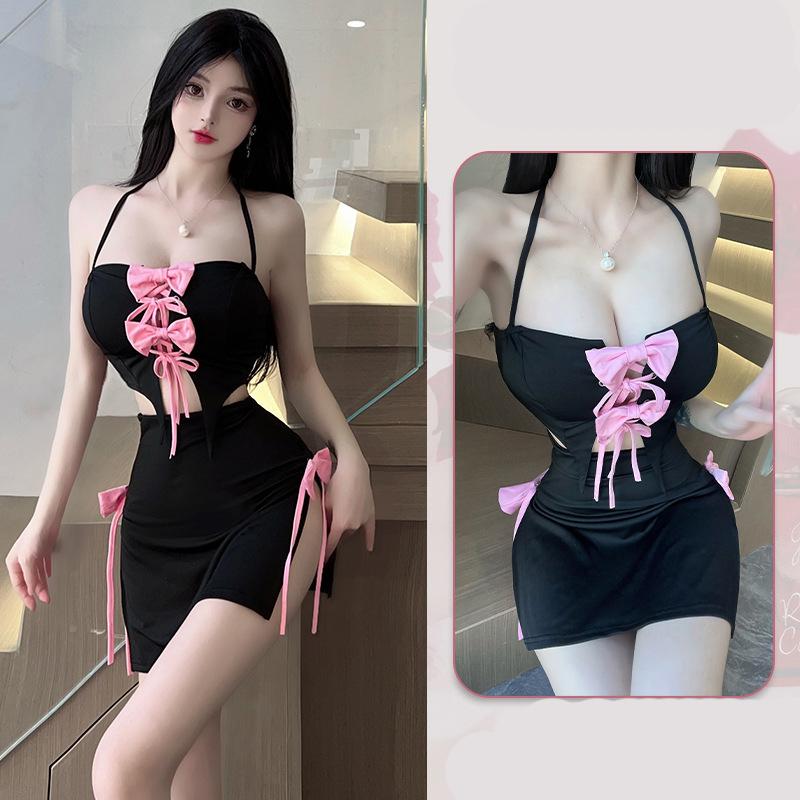 Dress Bow strap tight fitting cute and sexy hip hugging skirt Green dress Party dress dresses women lingerie set fetish Sex shop