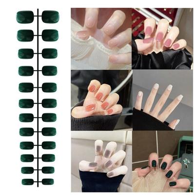 24Pcs Mini Solid Color Fake Nails Detachable Press-on Nails Short Square Head False Nails Women