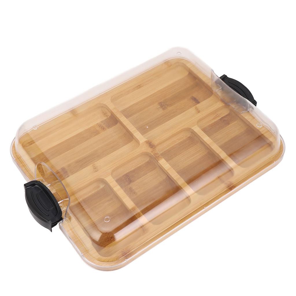 Charcuterie Board with Built In Compartments Clear Locking Lid Dual Sided Bamboo Cutting Board