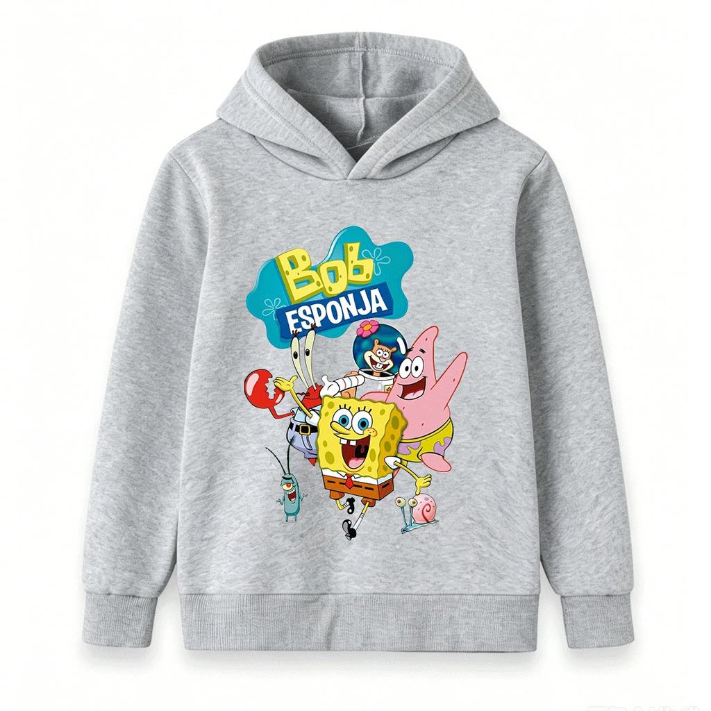 Kids Boys Girls Pullover Hoodie Cartoon Sponge Character Print Casual Soft Long Sleeve Sweatshirt for Toddlers Children Daily Wear