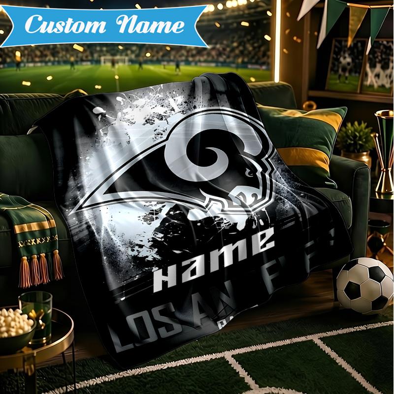 Custom Name Rams Fan Gear USA Blanket Lightweight Ideal Bedding Blanket Perfect for Travel, Camping, Living Rooms, Sofas, Christmas Gift