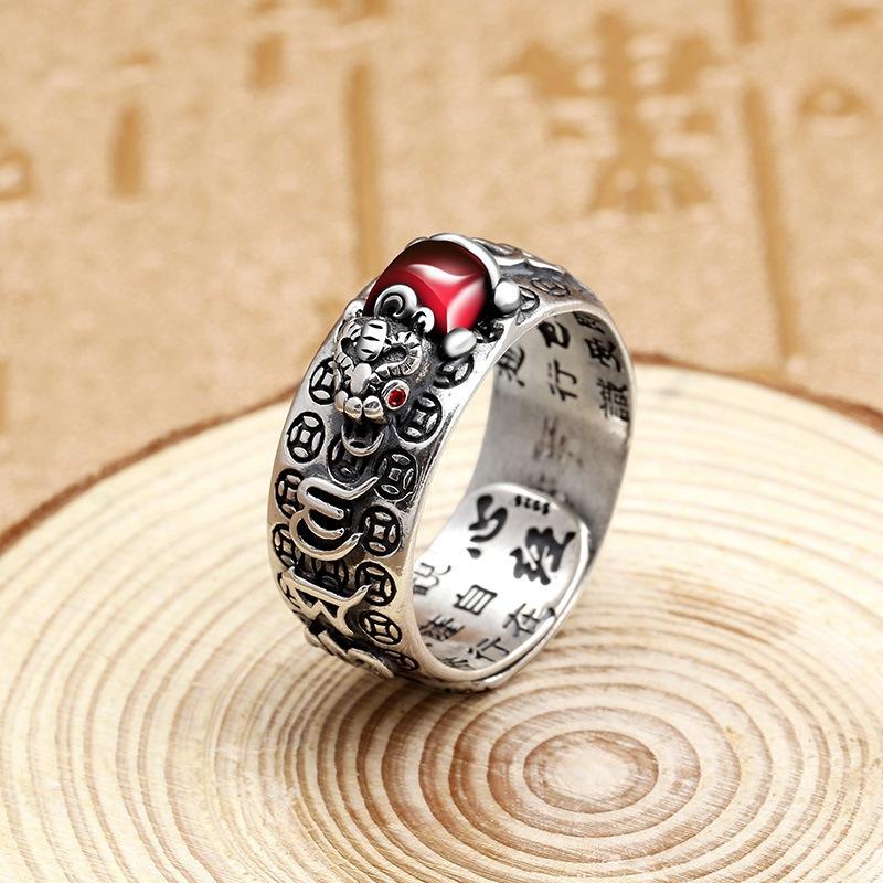 Anillo Pixiu Feng Shui Chino Plata Plateada Monedas de Cobre Anillos Ajustables para Mujeres Hombres Amuleto Riqueza Joyería de la Suerte Regalo de Cumpleaños