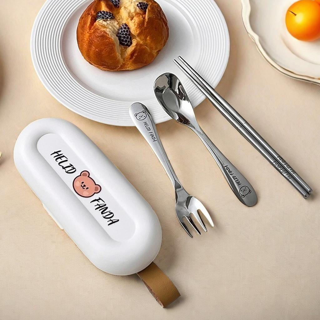 Portable Tableware Set 316 Stainless Steel Kid Spoon Fork Removable Chopsticks With Storage Box Outdoor Camping Cutlery