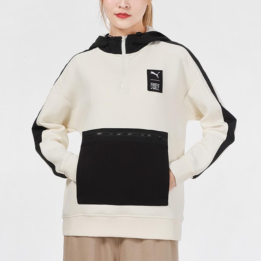 Puma Half-Zip Large Pocket Sports Breathable Hoodie Women Hoodies White 532340-73