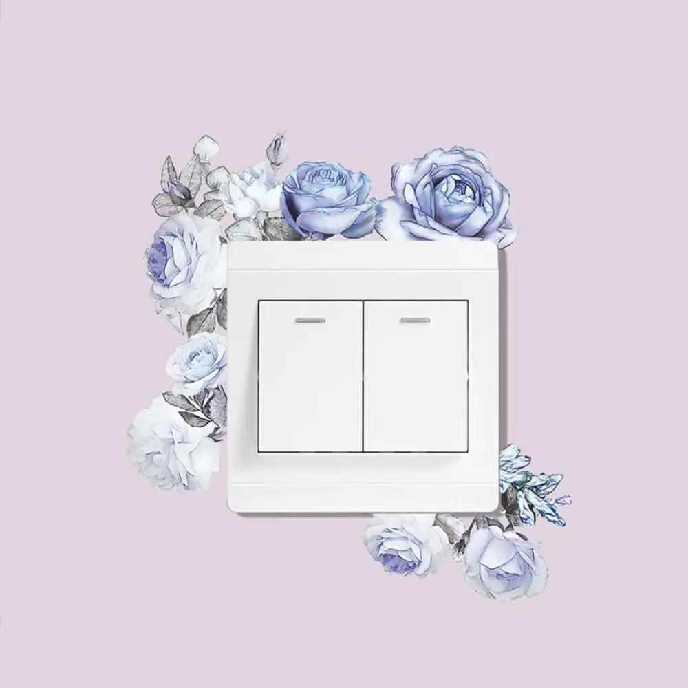 Creative Rose Daisy Peony Flowers Leaves Green Plant Wall Switch Stickers PVC Light Plugs Switches Plant Decals Home Decor Gifts