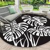 1pc Non-slip Round Mat - Machine Washable, Black with White Tropical Leaves Pattern, Suitable for Living Room, Bedroom