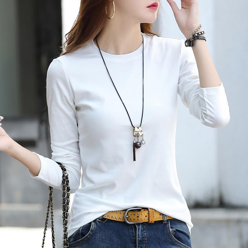Spring and Autumn Interior Outer Long Sleeved T-shirts Solid Color Soft and Comfortable Women's T-shirts