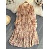 Spring and Autumn Gentle Sweet Round Neck Chiffon Dress
