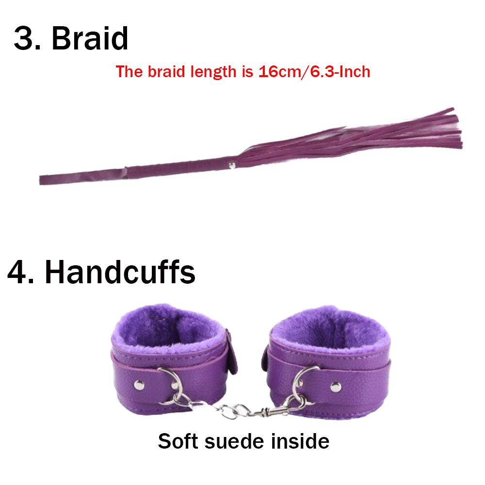 10Pcs  Bondage Restraint Kit for Couples - Leather Handcuffs, Ankle Cuffs, Whip, Gag, Blindfold, Collar & Nipple Clamps