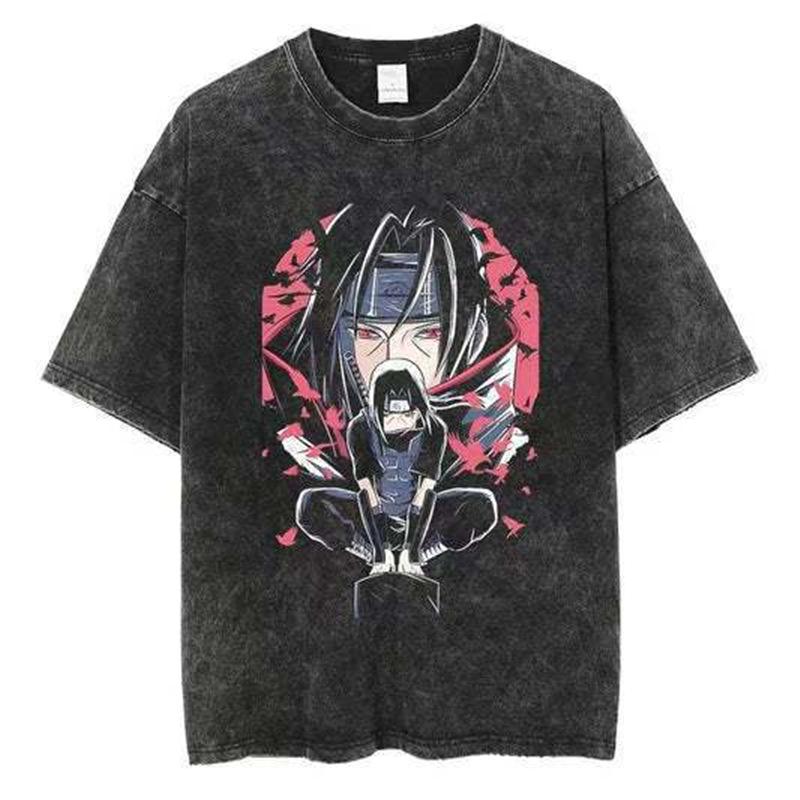 Vintage Washed Anime Print Men’s Harajuku T-Shirt