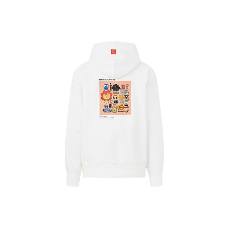Uniqlo Letter Print Hooded Pullover Long Sleeve Sweatshirt Unisex Sweatshirt White 435137-00