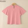 ZANZEA Women Casual V-Neck Loose Ruffles Short Sleeve Blouse