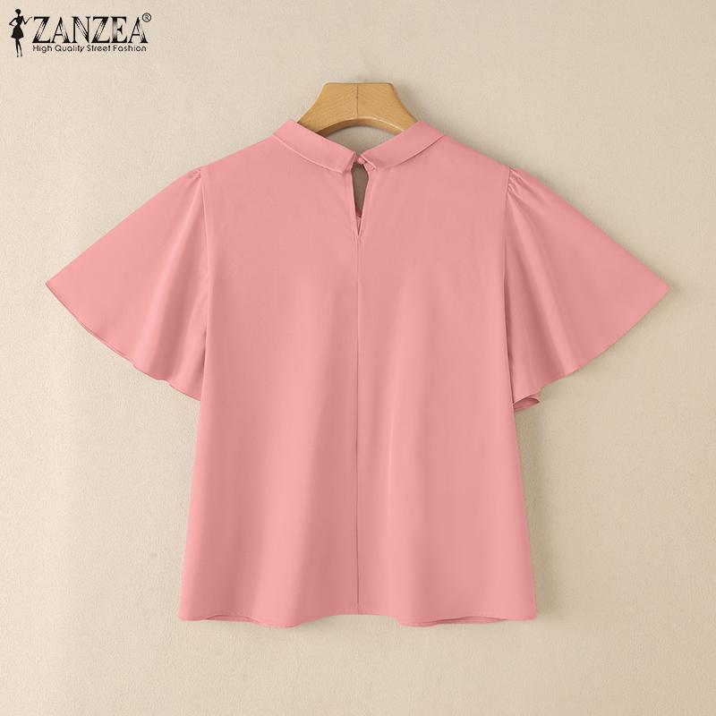 ZANZEA Women Casual V-Neck Loose Ruffles Short Sleeve Blouse