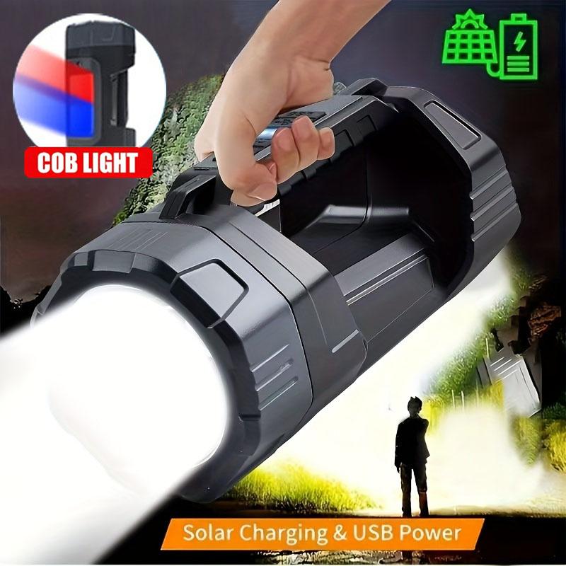 Solar Powered Handheld LED Flashlight with COB Side Light, Multifunctional Camping Light, Suitable for Outdoor Camping, Hiking, Fishing, and Hunting