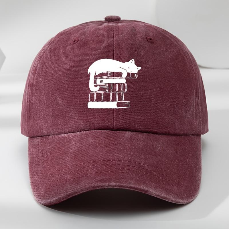 Sleeping Cat on Books Baseball Cap Washed Polyester Adjustable Casual Outdoor Hat Unisex