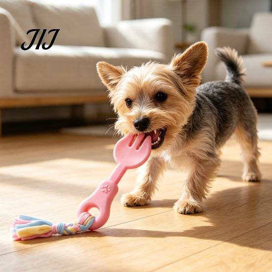 Pet Exercise And Bonding Toys Molar Teeth Cleaning Fork Toy, Durable Woven Rope Training Macaron for Dogs Colors Interactive TPR Chew Toy Gum Massage