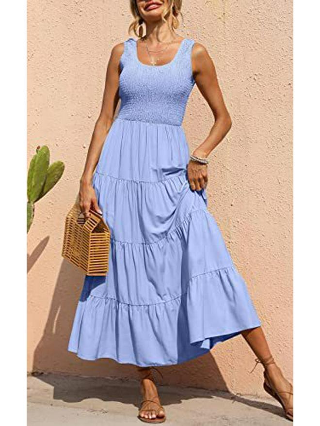 Spring European & American Women's Camisole Dress: Pleated Patchwork A-line with Wide Hem