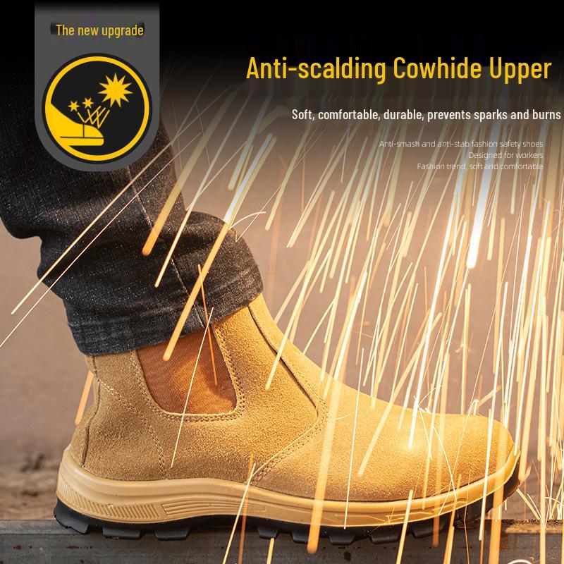 High-Top Slip-On Steel Toe Cap Work Shoes - Anti-Smash & Puncture Resistant, Lightweight, All-Season.