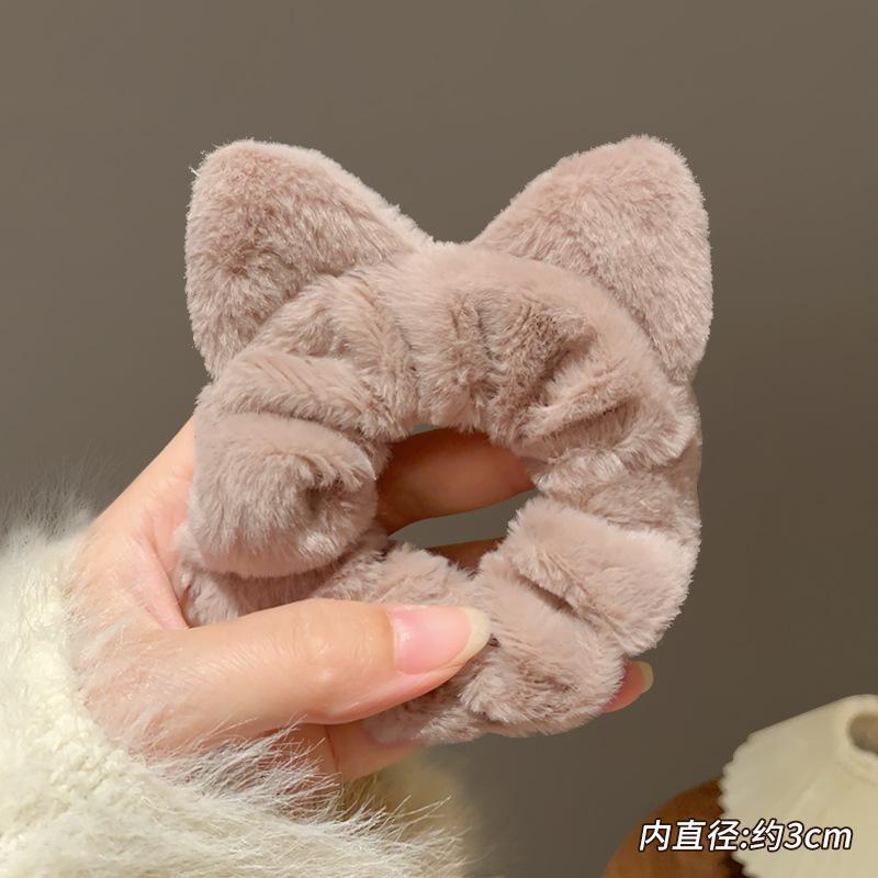 

Зимние милые резинки для волос из кораллового флиса, кошачьи ушки, эластичные резинки для волос для девочек, детей, мягкие резинки для волос, хвостики, аксессуары для волос One Size