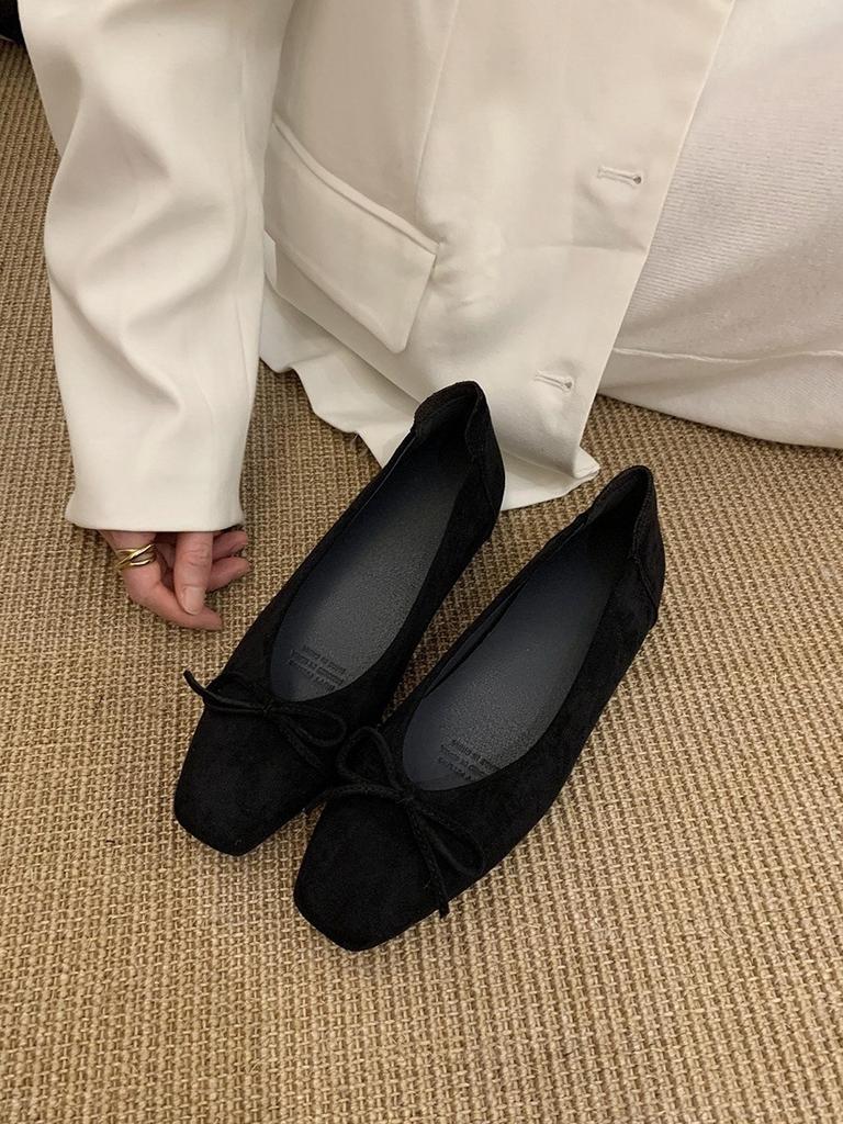 Inner Height Increase Square Head Red Bow Single Shoes Women's Shoes Versatile Gentle Commuter Shoes