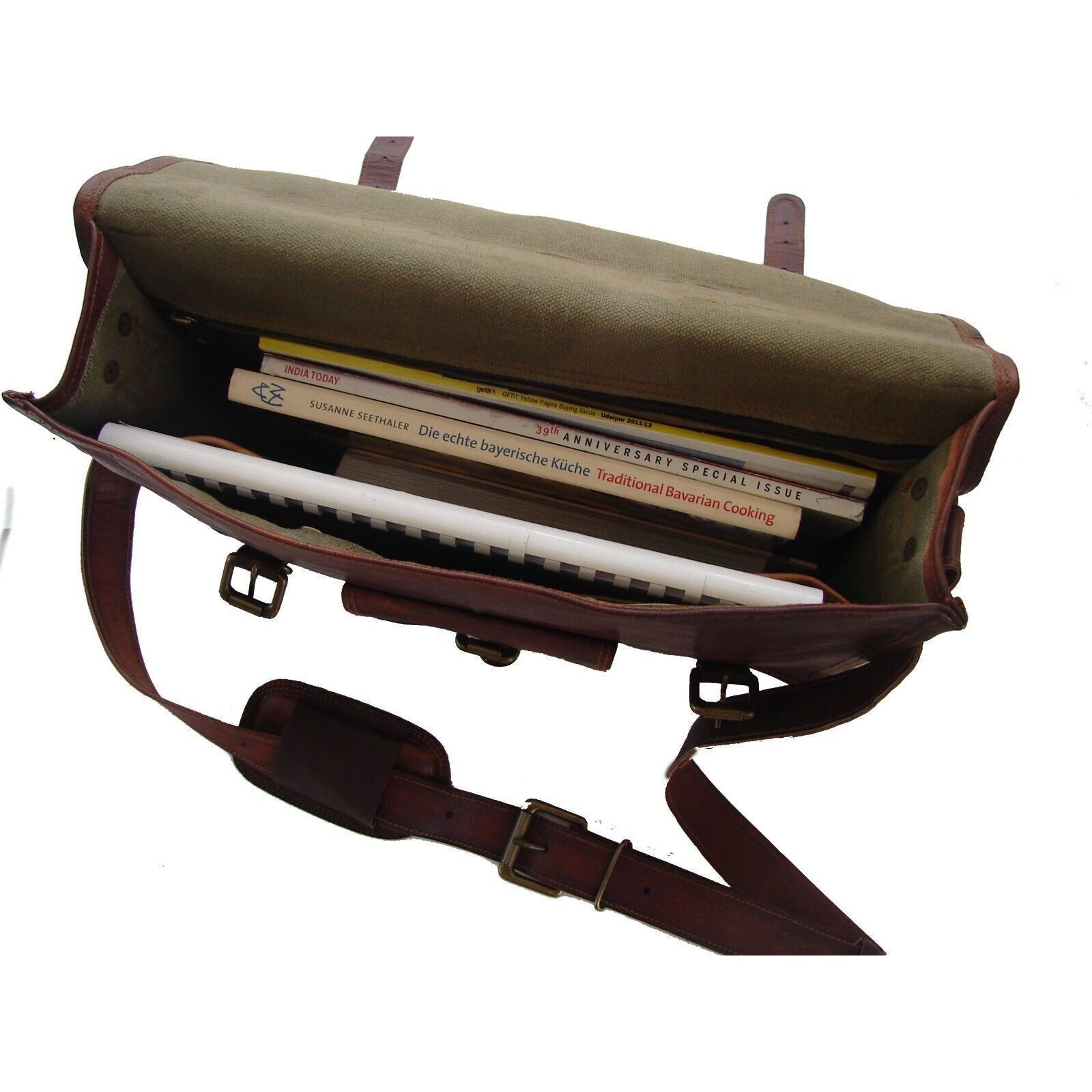 Винтажный мужской портфель для ноутбука из натуральной кожи — фото 3