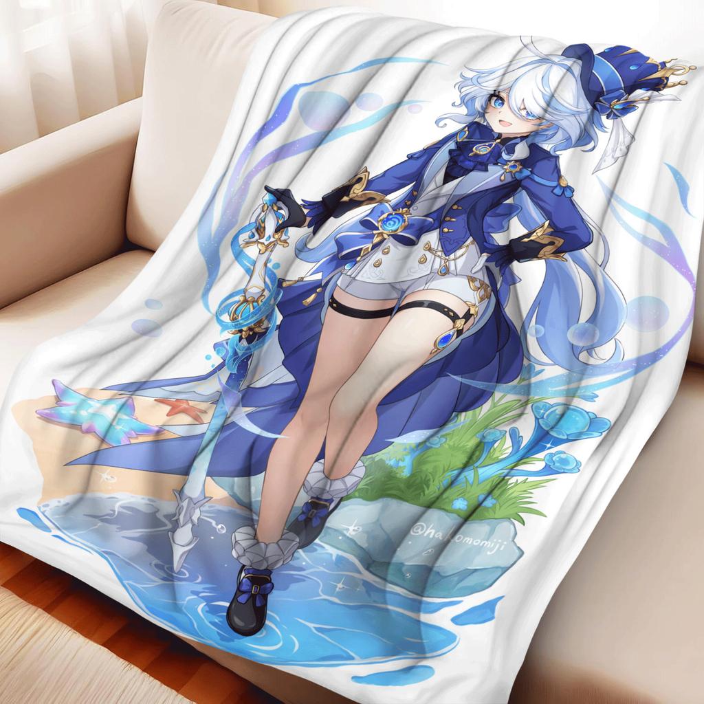 Game Genshin Impact Furina Flannel Blanket Warmth Soft Air Conditioning Otaku Blanket Multifunctional Decorative Blankets
