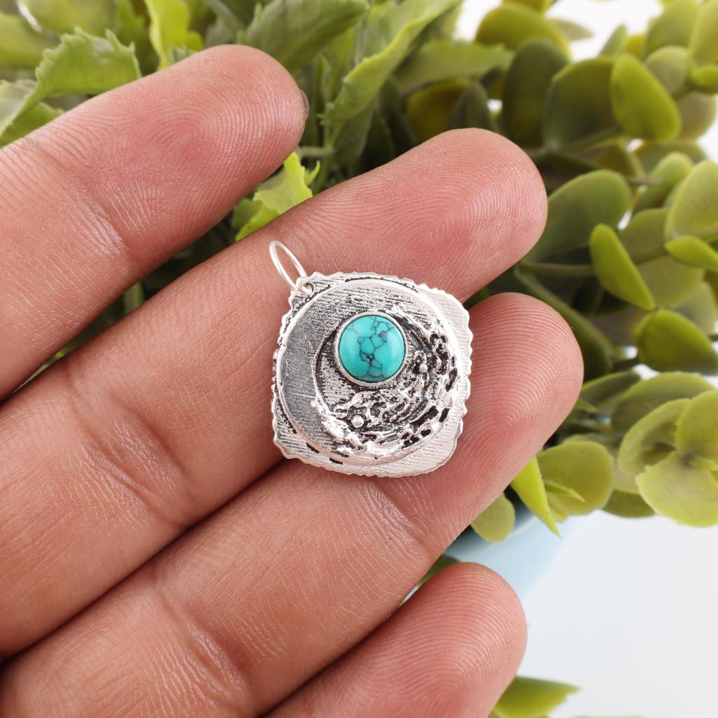 Megnasite Türkis Edelsteinschmuck, 925 Massiv Sterling Silber Anhänger, Handgefertigter Silberanhänger für Hochzeitsgeschenk