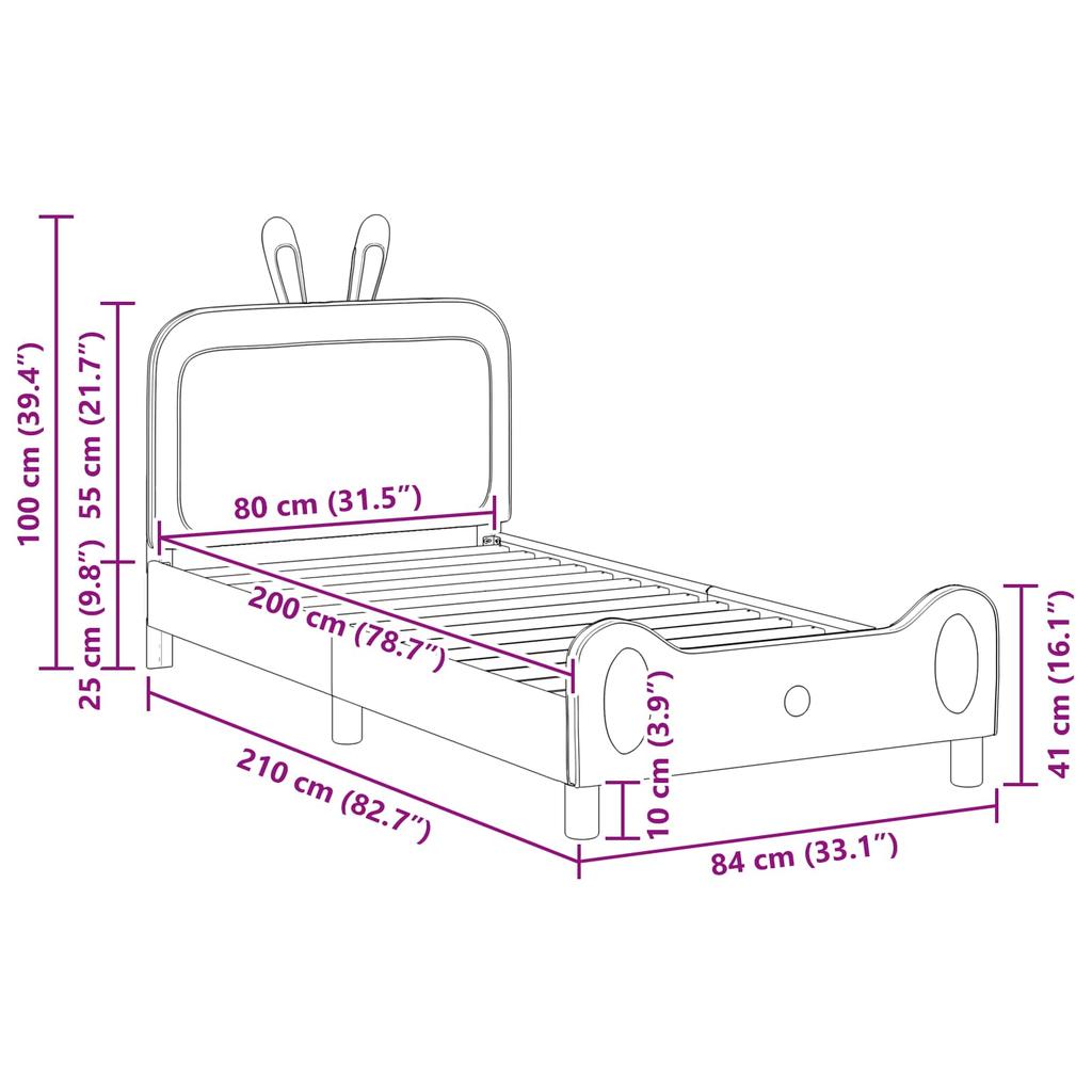 Kids Bed Frame with Headboard Pink 80 X 200 Cm PU