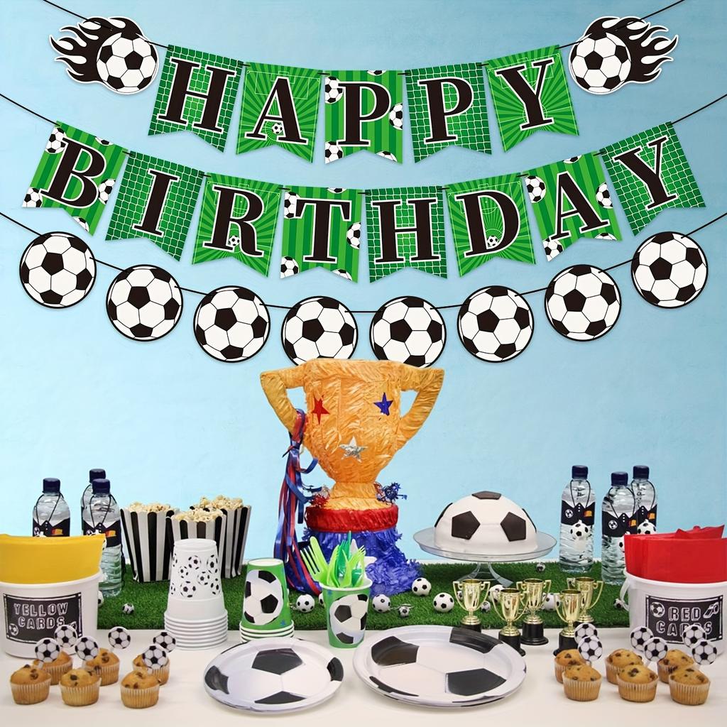 1Set Soccer Happy Birthday Banner,Sport Theme Soccer Player Birthday Supplies,Soccer Enthusiast Birthday Party Decorations