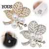 Secure Clasp Brooch Faux Pearl Rhinestone Leaf Brooch, Alloy Hollow Leaves Lapel Lightweight Metal Pin Pin, Sweater Cardigan Coat Suit Clothing