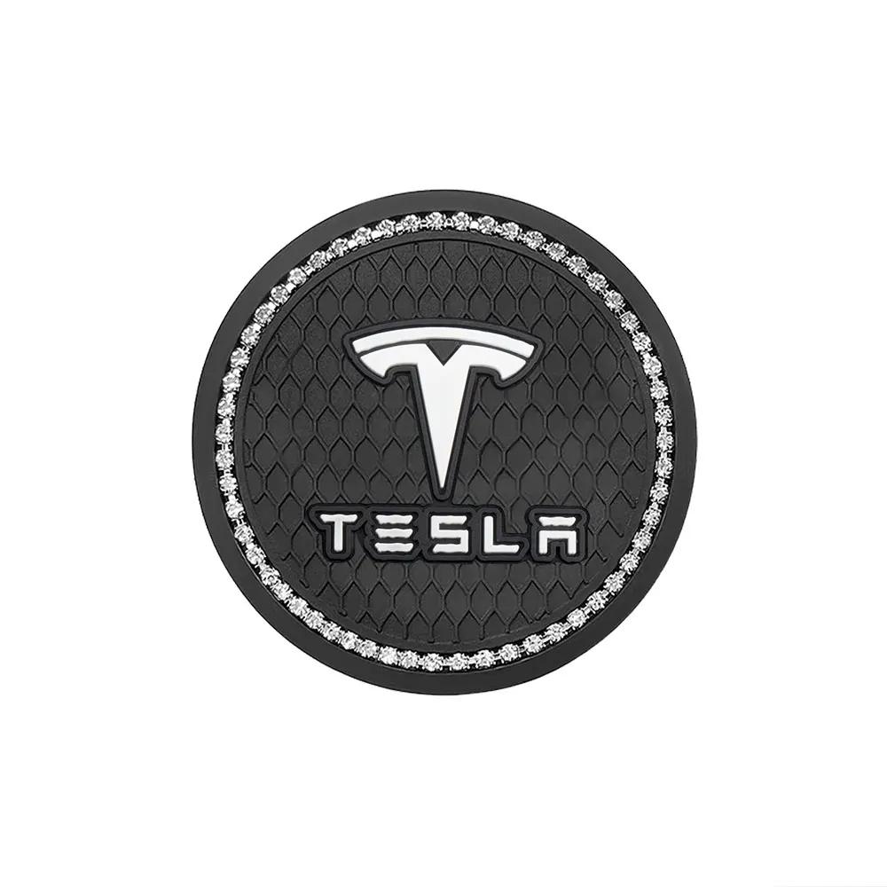 

Car Sticker Tesla 1/2Pcs Diamond Rubber Non-slip Mat Water Cup Slot Pad Car Coaster For Tesla Model 3 Model Y Model S X Roadster