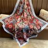 New Silk Scarf Twill Silk Scarf Korean Style Floral Large Shawl 90cm Square Scarf Versatile Scarf Sunscreen Headscarf