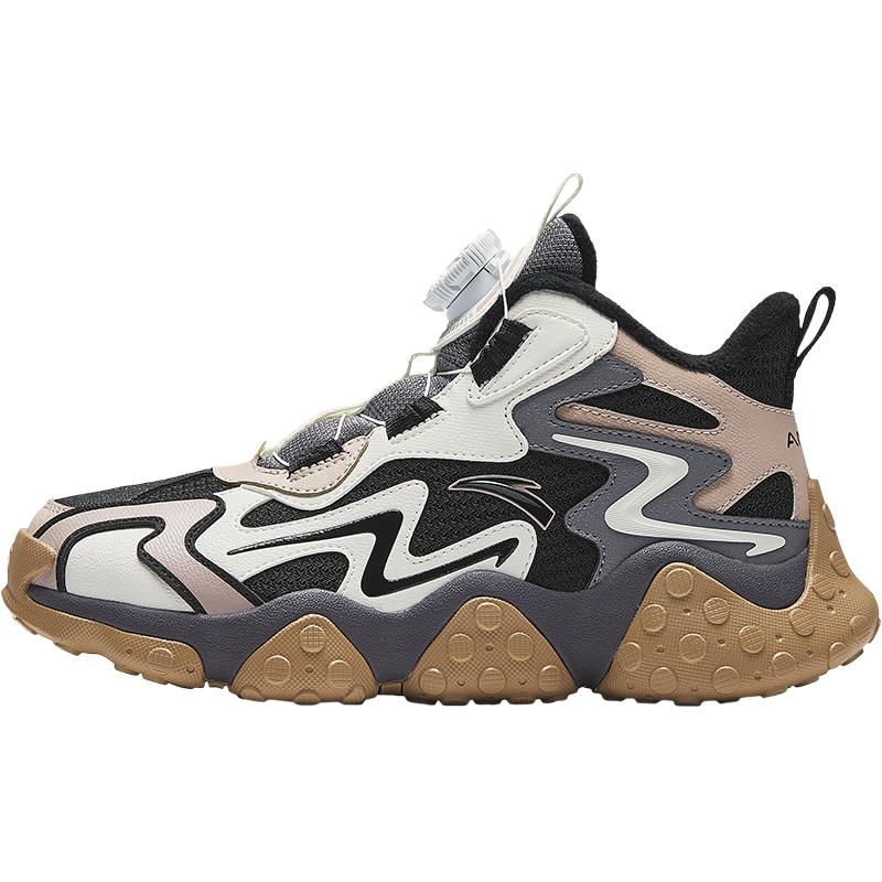 Anta Kids Panstone Trendy Fashion Thickened Warm Non-Slip Durable Mid-Top Casual Shoes Kids Casual Shoes Black White Brown A12446922-1