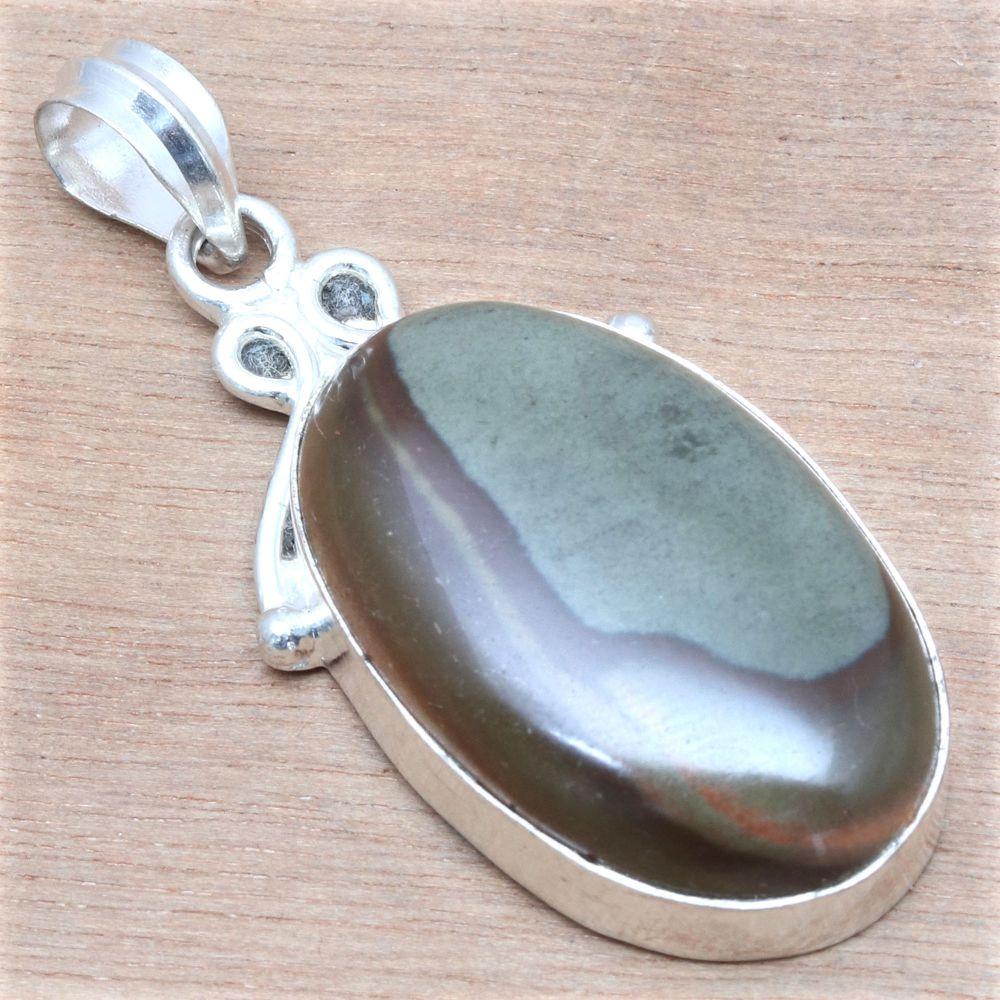 Pendant Polygram Jasper Gemstone Mother'Day Silver Jewelry 1.75"