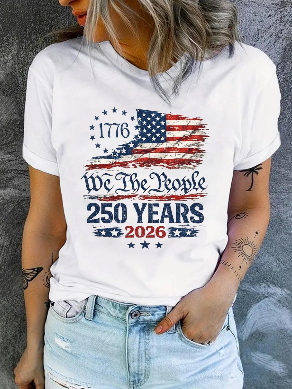 American Flag, We The People Women s Short Sleeve TShirt Crew Neck Short Sleeve S
