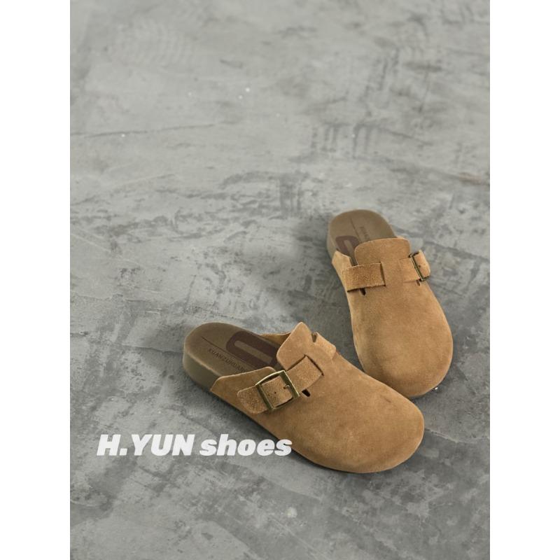 

Thick-soled retro versatile leather women s shoes wear spring and summer bag head half slippers wear single shoes 40 хакі