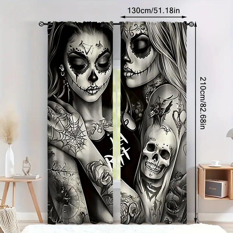 Halloween Gothic Dunkles Muster Bedruckte Vorhänge Fensterdekorationen Wohnzimmer Vorhang Aus Polyester