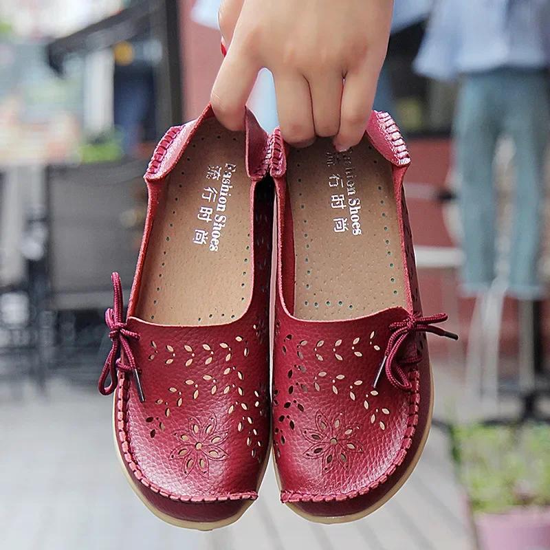Casual Sneakers Women Women's Shoes Women Flats Genuine Leather Shoes Slip On Loafers Women Soft Nurse Shoes Plus Size 35-44