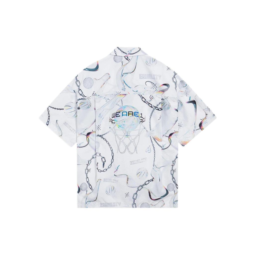 Li-Ning Wade Series Full Print Loose Polo Shirt with Short Sleeves Men Tops White Grey ASHS445-1
