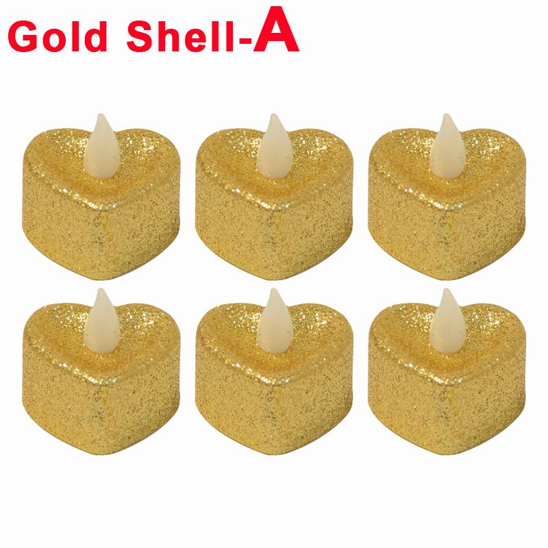 

6/1 шт. светодиодная блестящая свеча на батарейках в форме сердца, беспламенная романтическая свеча для украшения рождественской свадебной вечеринки 1Pcs