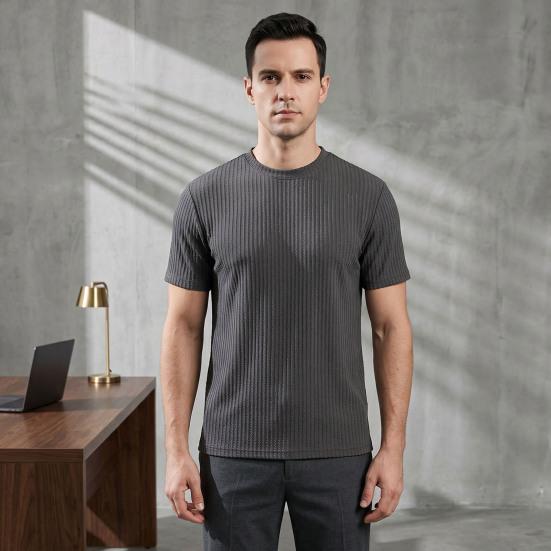 Yousheng Herren Jacquard T-Shirt Einfarbige Rundhals gestreiftes T-Shirt Lockerer Schnitt Lässig Stilvoll Sommer T-Shirt für den täglichen Gebrauch Straße Strand Urlaub